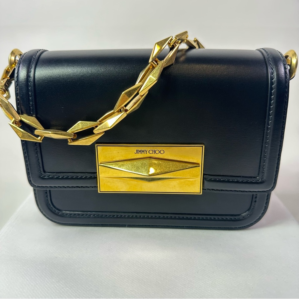 NEW JIMMY CHOO DIAMOND CROSSBODY BLACK LEATHER METAL NWT! - Picture 2 of 12